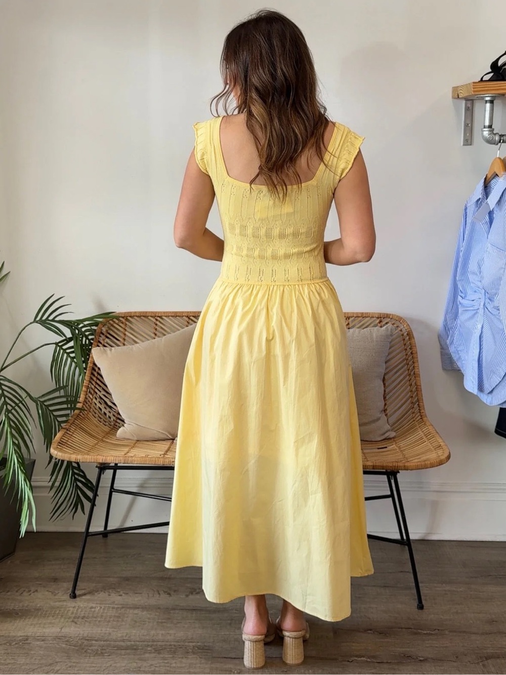 moon river august yellow ruffle knit bodice midi summer sun dress size small NEW - Picture 4 of 8